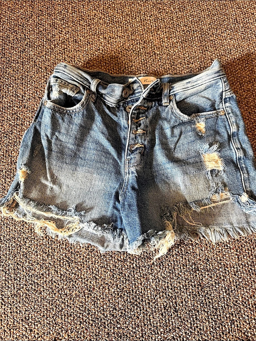 KanCan Jean Shorts Distressed Frayed Hem in Blue